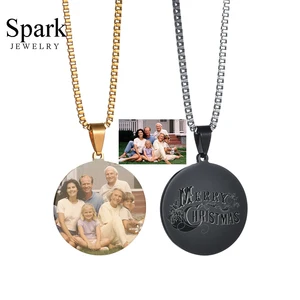 Ожерелье на заказ с гравировкой спереди, фото, сзади, с гравировкой имени, круглой подвеской для собаки, ожерелье для мужчин и женщин, Подарочная бижутерия