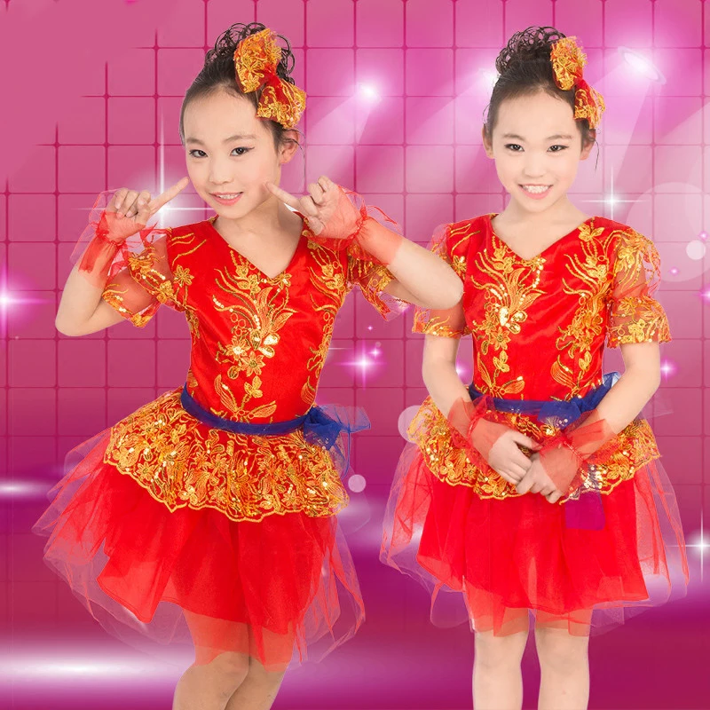 

The new red dance dress Puff skirt princess skirt male models female performance chorus children's performance clothing