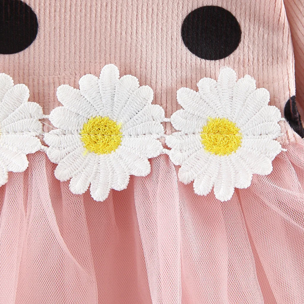 

Toddler Kids Baby Girls Sunflower Patchwork Princess Party Dot Tulle Dress