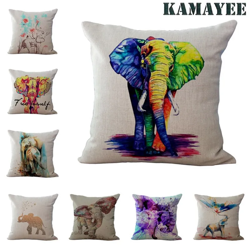 Цветной чехол для подушки с рисунком слона невидимой молнией Квадратные