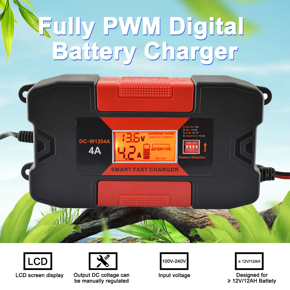 

4A 6A 12V Auo Smart Car Battery Charger With CE RoHs LCD display screen Fully PWM Digital Battery Charger