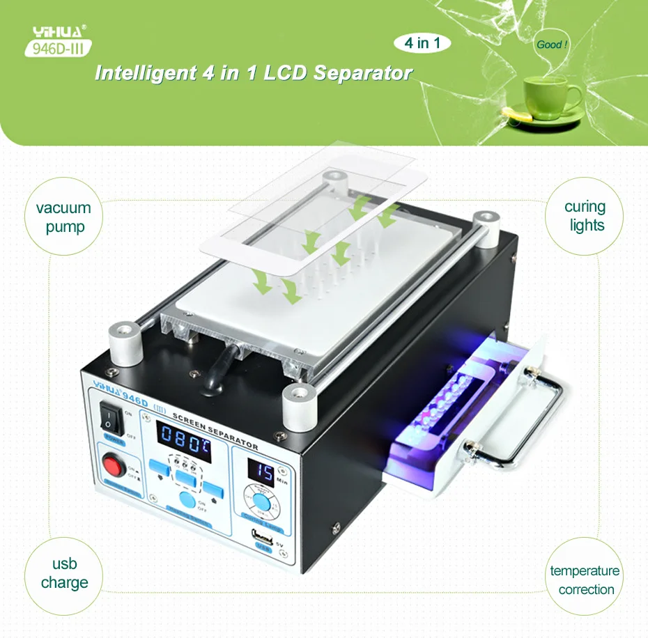 YIHUA 946D-III ЖК-сепаратор встроенный сильный всасывающий вакуумный насос сепаратор телефон стекло сплит-экран Ремонт ЖК-сепаратор машина