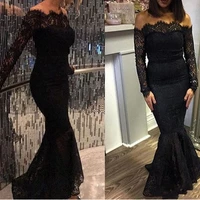 new off the shoulder mermaid prom dresses 2021 long sleeves black lace up back appliques formal evening gowns wear