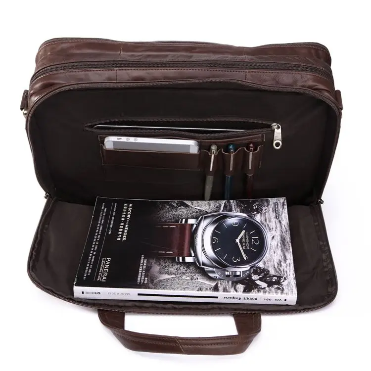 

Nesitu High Quality Brown Genuine Leather Men Messenger Bags Briefcase Portfolio 15.6'' / 14'' Laptop Business Travel Bag M7146
