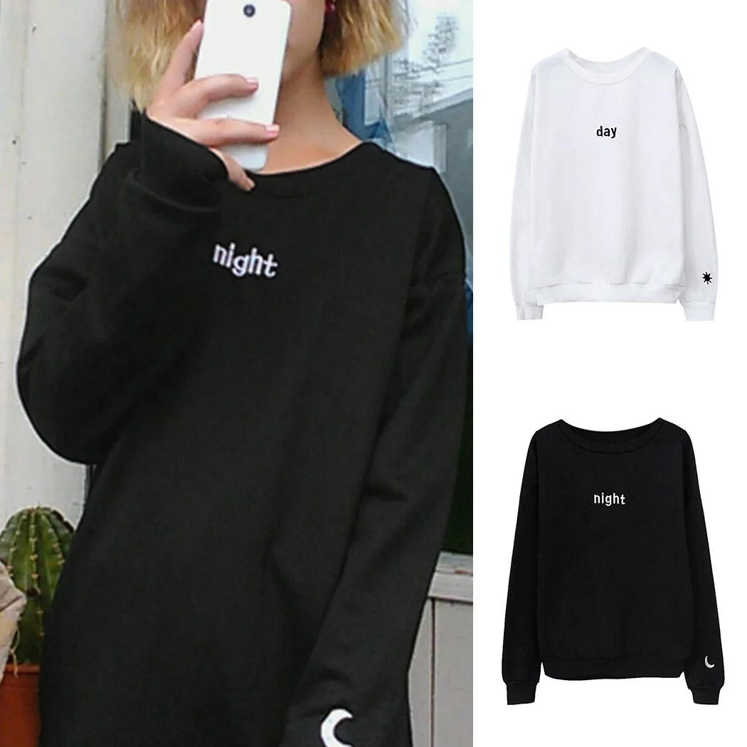 Fashion Day And Night Letter Hoodie Sweatshirts Autumn Women Pullover Sweatshirt Tracksuits Streetwear Feminino Sudadera Mujer | Женская
