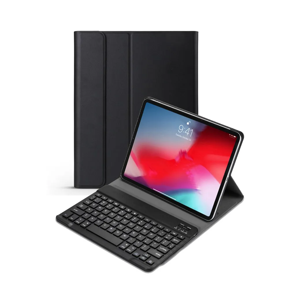 Для iPad Pro 11 Планшет ультра тонкий из искусственной кожи чехол+ Съемный беспроводной Bluetooth русский/испанский/Иврит Клавиатура - Цвет: Black