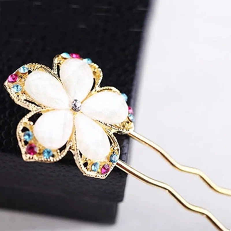 Недавно Для женщин заколка для волос c кристаллами в форме цветка свадьбы шпильки
