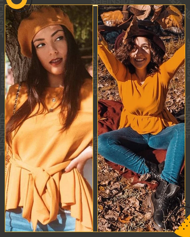 Sheinside, Имбирная Элегантная блузка, женская, с поясом, асимметричный подол, топ, офисная, для девушек, рабочая одежда, женская рубашка, длинный рукав, блузки