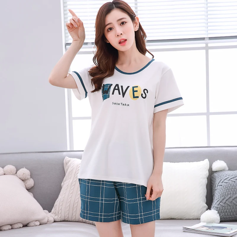 Летние Мультяшные топ с шортами Симпатичные пижамные комплекты тонкая ночная