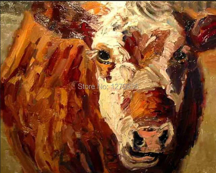 Высокое качество ручная роспись крупного рогатого скота картина маслом на