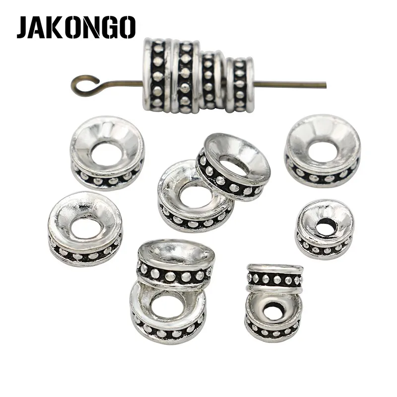 

JAKONGO 40pcs Antique Silver Plated Round Spacer Beads for Jewelry Making Bracelet Loose Beads DIY Handmade Accessories