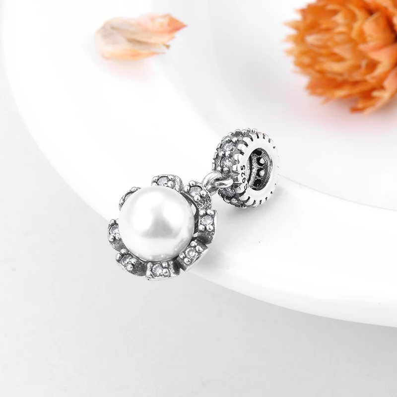 Fashion Big Pearl Charms Like Flowers 925 Sterling Silver Charming For Jewelry Making Fit Original Pandora Necklace Bracelet | Украшения и