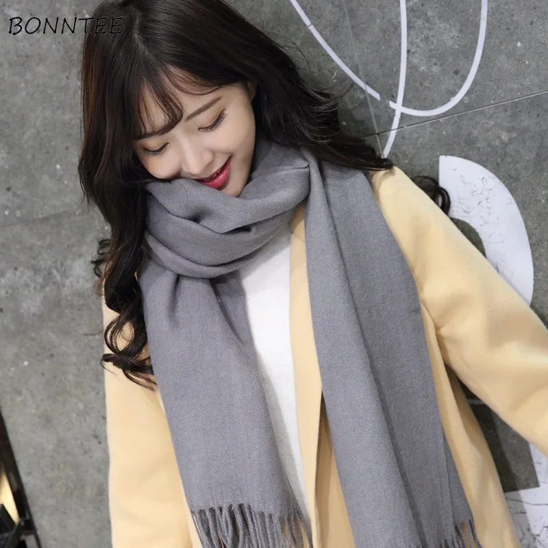 Scarves Women 2020 Solid Trendy Elegant Retro Tassel Shawl Winter Cashmere Scarf Knitted Thicker Womens Simple All-match Scarfs |