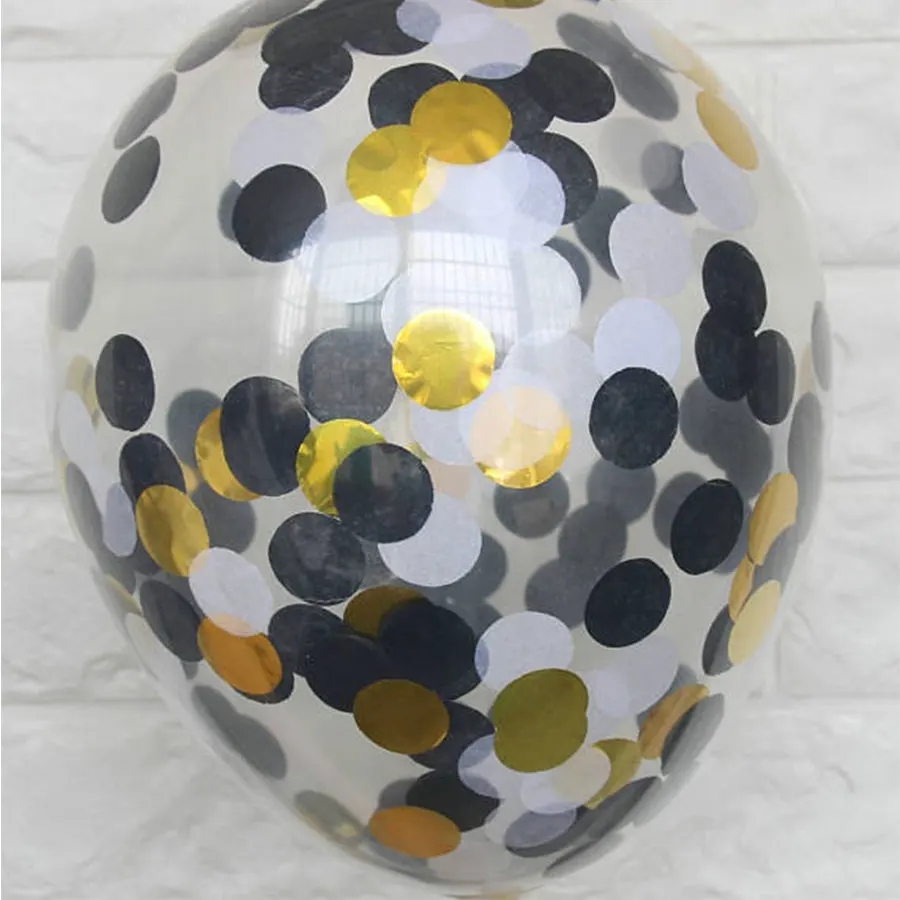 

6PCS 12inch Clear Confetti Balloon Latex Black Gold Sequins Confetti Air Balloons For Wedding Decoration Party Supplies