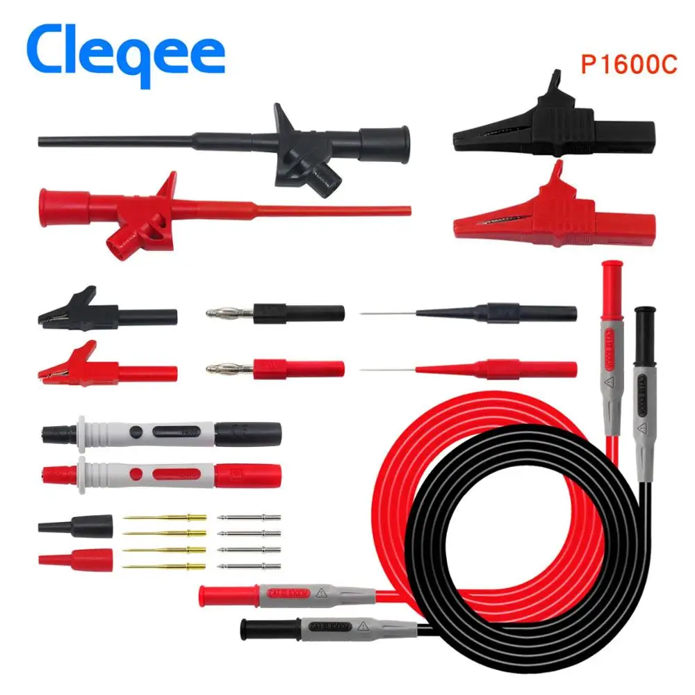 P1600C Cleqee P1600C/D/E/F вставляемый мультиметр зонды набор тестовых проводов наборы автомобильных зондов набор IC тестовый крюк совместим с Fluke - Цвет: P1600C