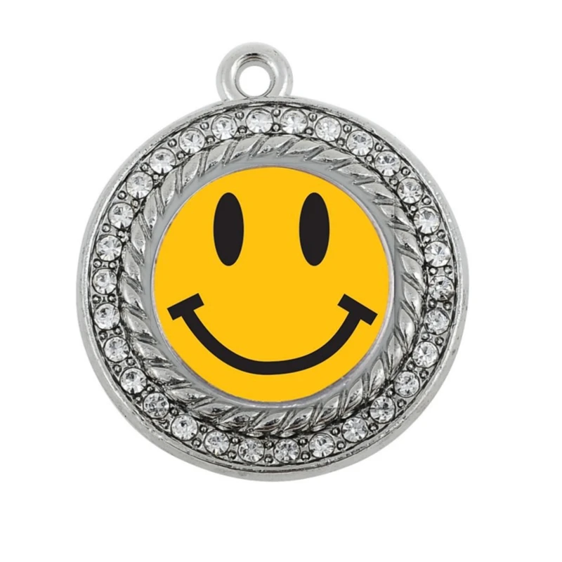 

SMILEY FACE SQUARE CIRCLE CHARM antique silver plated jewelry