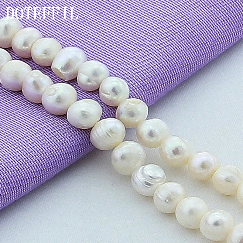 DOTEFFIL 925 Серебряный двойной Chian натуральный пресноводный жемчуг браслет для