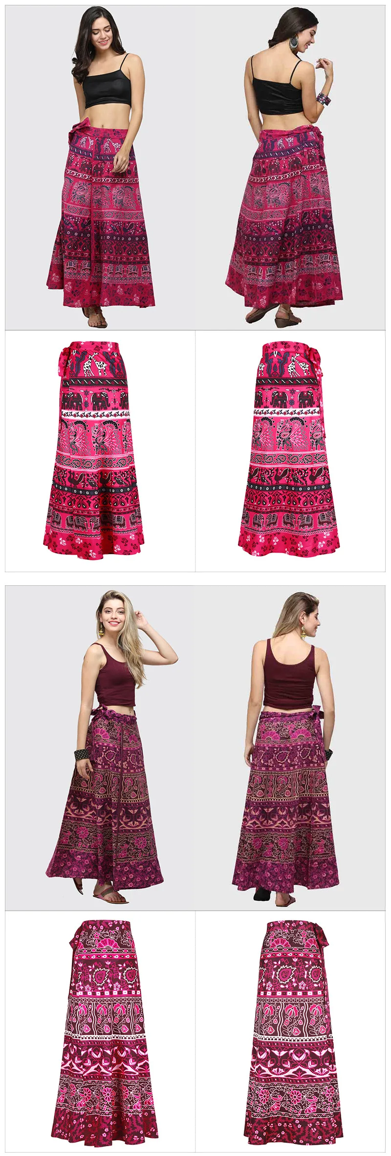 Fashion Bohemian Style Flower Printed Dress Women High Waist Long Skirt Indian Pakistan Clothing Party Femme Sexy African Outfit