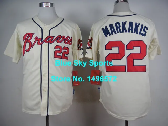 Футболки атланта бравс 22 ник Markakis джерси белый синий крем прохладный база