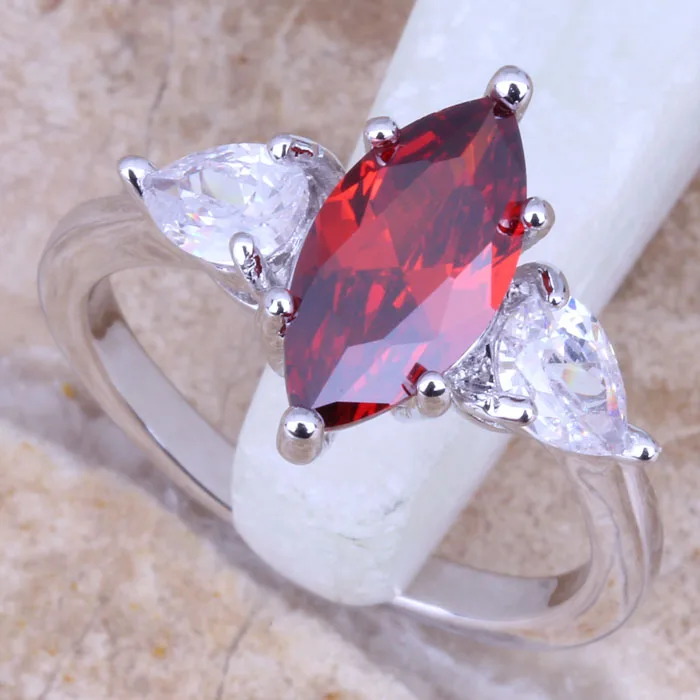 Очаровательное красное Гранатовое белое CZ посеребренное женское кольцо Размер 6