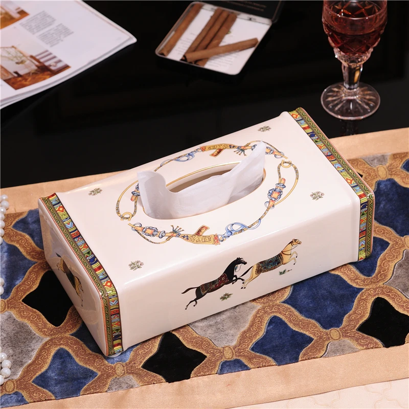 Tissue box Керамические Лошадь 1" коробка ткани Европейский керамическая съемные коробки ткани гостиная украшения