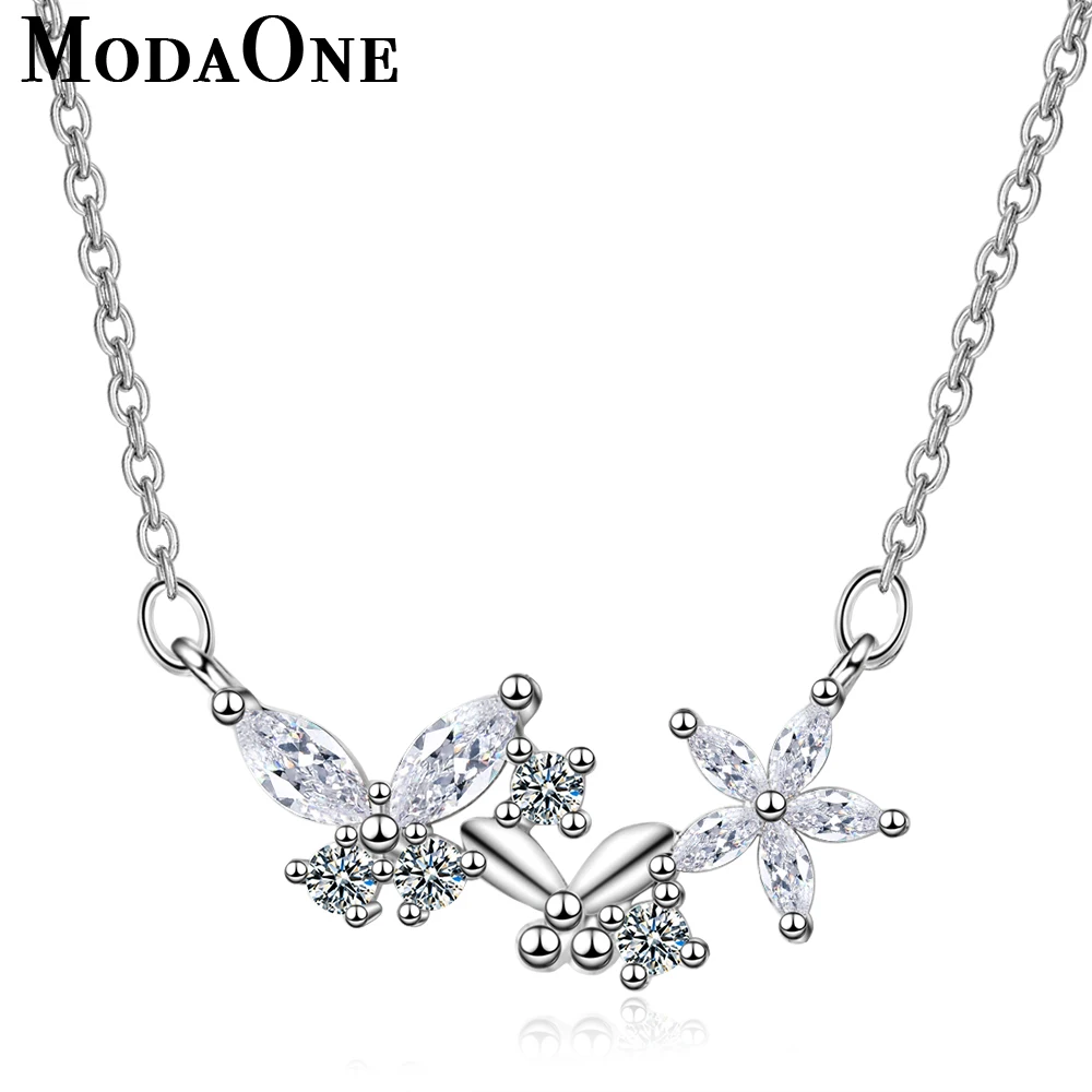 

ModaOne Butterfly Flower Zircon 925 Sterling Silver Necklace For Women Zircon Korean Star Silver Chain Jewerly Choker