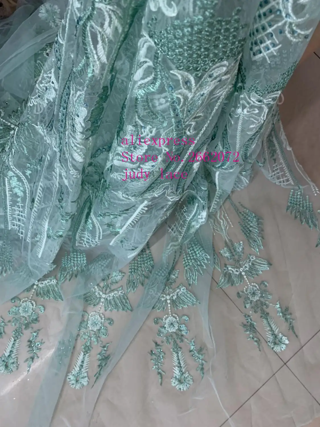 В наличии 5 ярдов/сумка светло зеленая вышивка кружева блестками художественная