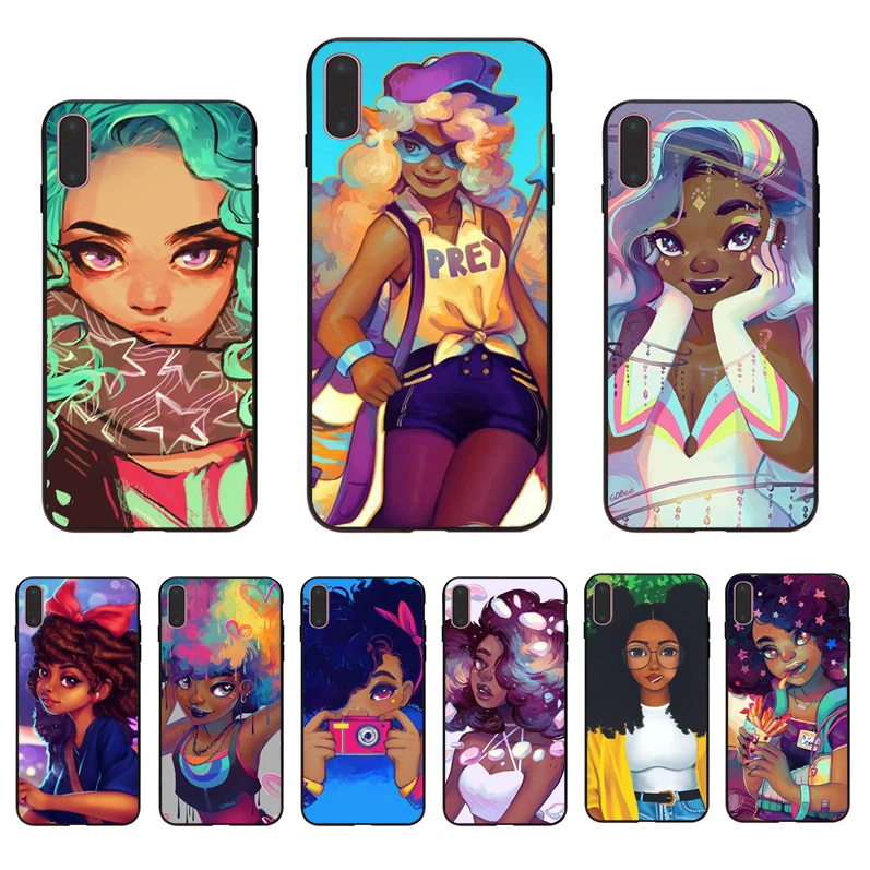 

IMIDO Afro Girls Soft silicone Half-wrapped Transparent case For Iphone7 8 7PLUS 8PLUS X XS XR XSMAX 5S 6 6S 6PLUS 6S PLUS shell