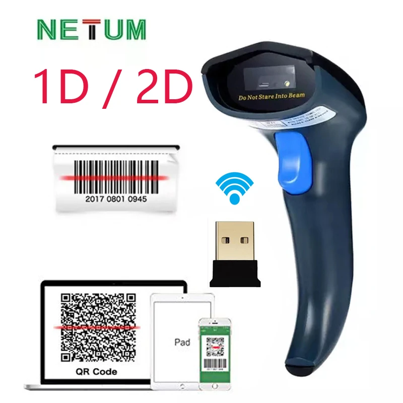 

Netum W8 Wireless 2D Barcode Reader Computer Mobile Payment Screen 1D QR Bar code Scanner