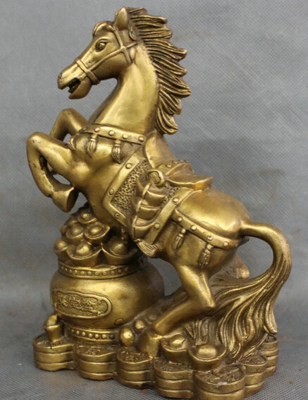 Zhx JP S0114 8 &quotКитайский Латунь Знак Сокровище Миску Лошадь На YuanBao Монета Статуя