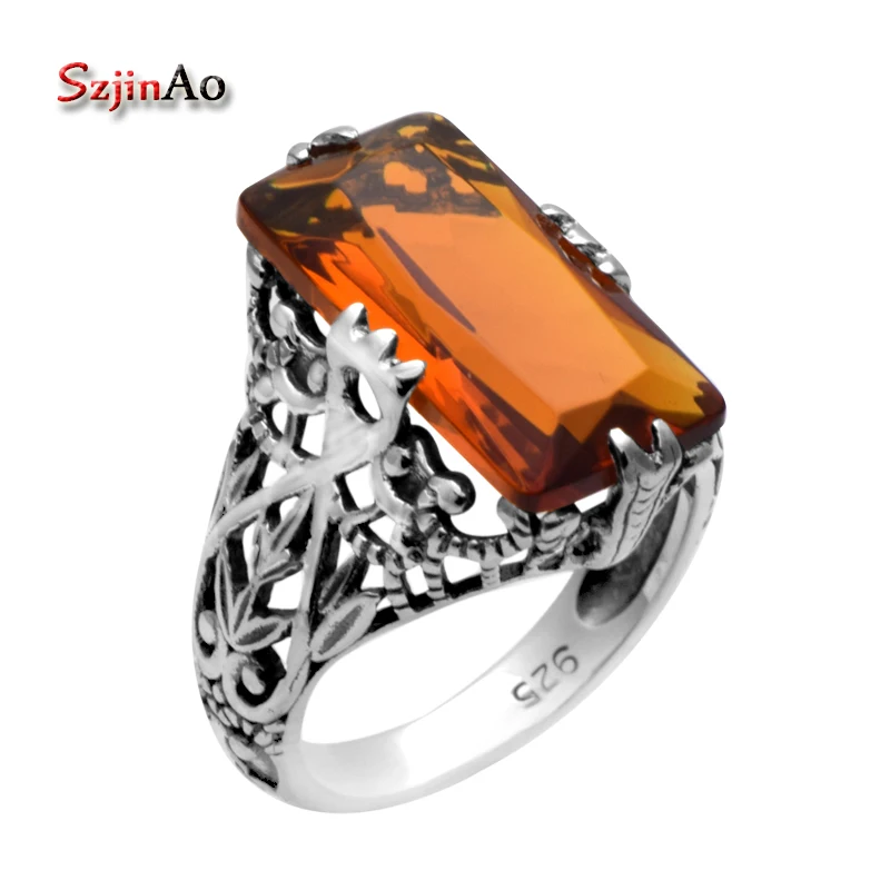 Szjinao, хорошее ювелирное изделие, модное, резьба, готическое, Эдварда, античное ювелирное изделие, Янтарное, женское кольцо из стерлингового серебра 925 пробы