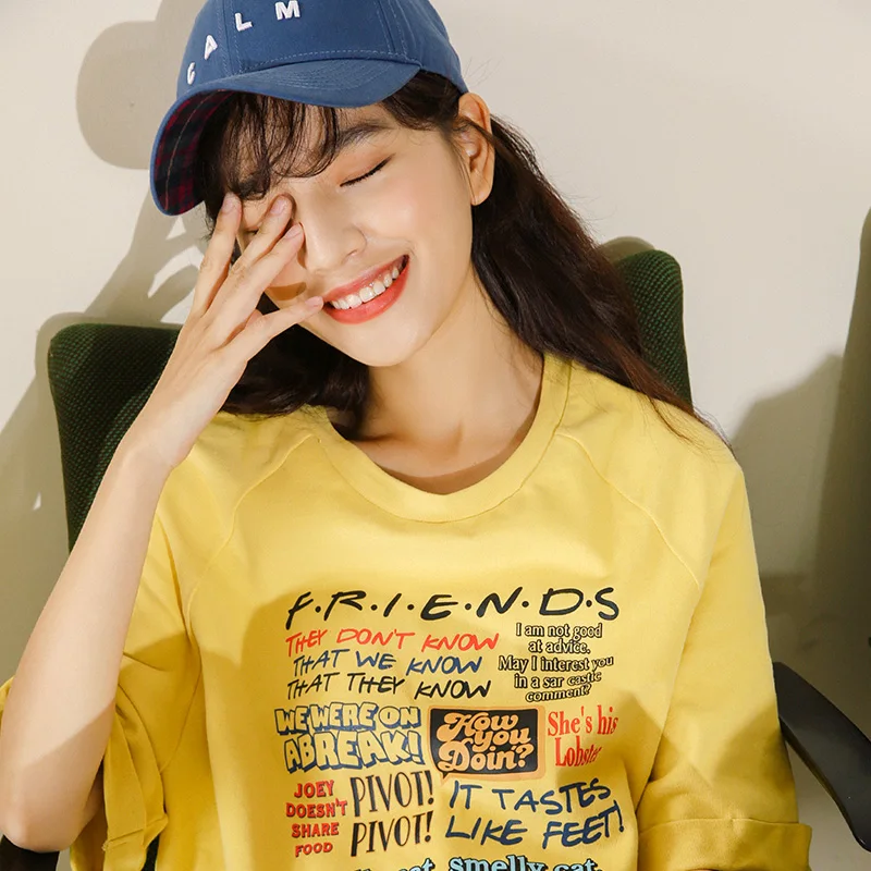 Футболка для девочек с забавным буквенным принтом в Корейском стиле свободная