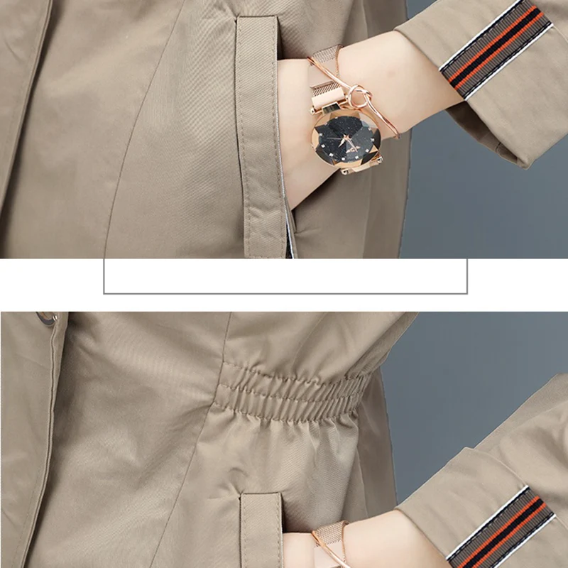 

Spring Autumn Plus size Windbreaker coat Women Fashion Thin Section Slim Trench coat Women's Casual Long Button Overcoat a325
