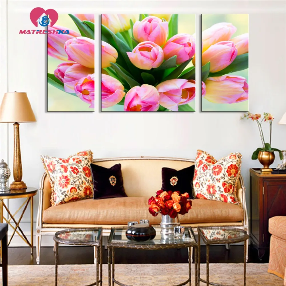 Tulips Diamond mosaic flowers Pictures of rhinestones Diamond mosaics pictures cross stitch patterns Home decorations triptych