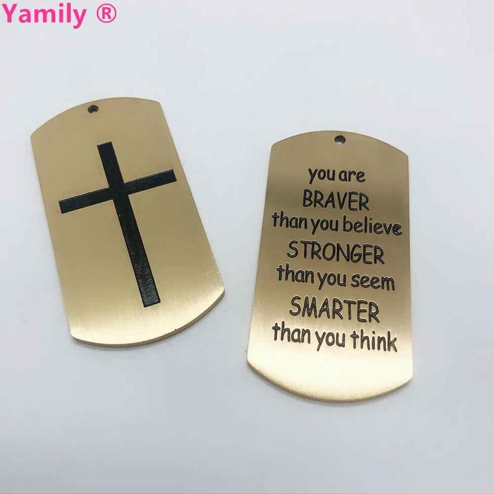 

Yamily 1pcs/ 49x27mm High quality Stainless Steel Gold 2 sided cross charm You are Braver than you think Charms pendant