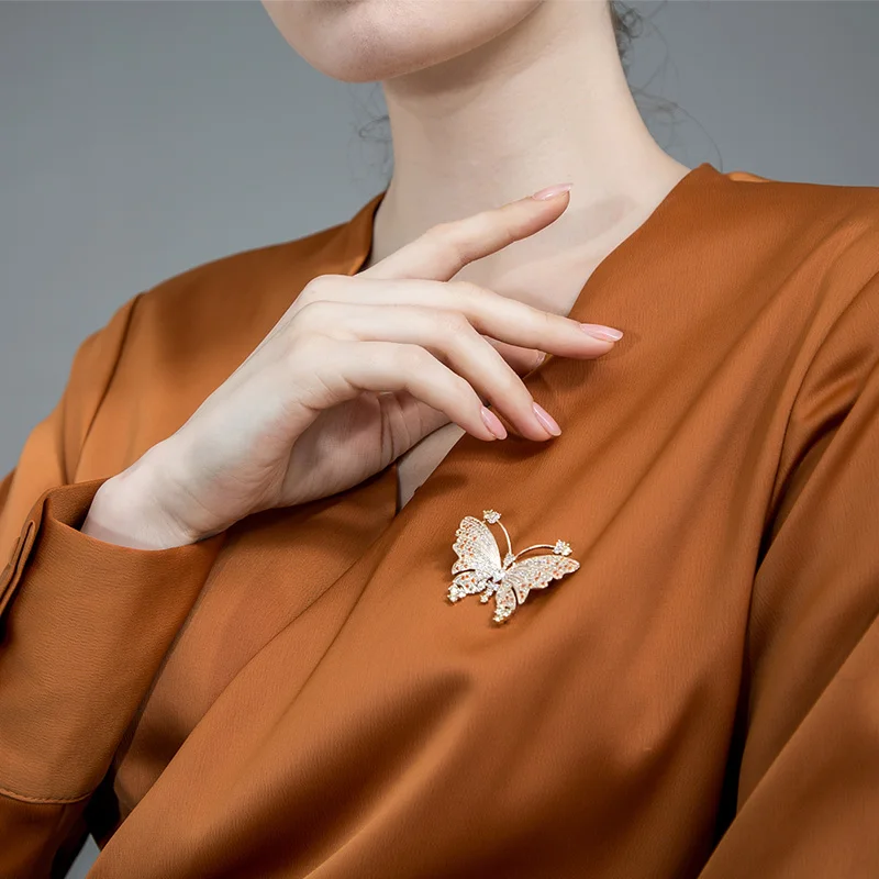Женская Брошь бабочка Blucome Классическая золотого цвета из циркона аксессуар для