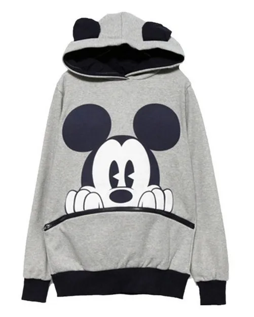 grey Kawaii Для женщин толстовки с капюшоном и с изображением Микки из мультфильма; толстовки с капюшоном женские свободные флисовый пуловер Harajuku плюс размер с капюшоном; Верхняя одежда; для детей z4 - Цвет: grey