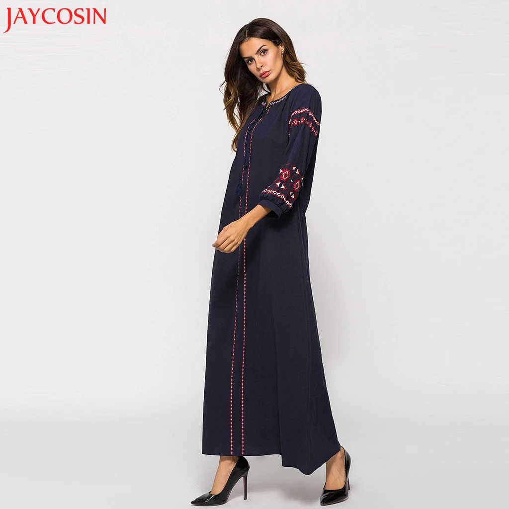 JAYCOSIN мусульманское женское бархатное платье с принтом Islamic Abaya Jilbab коктейльное