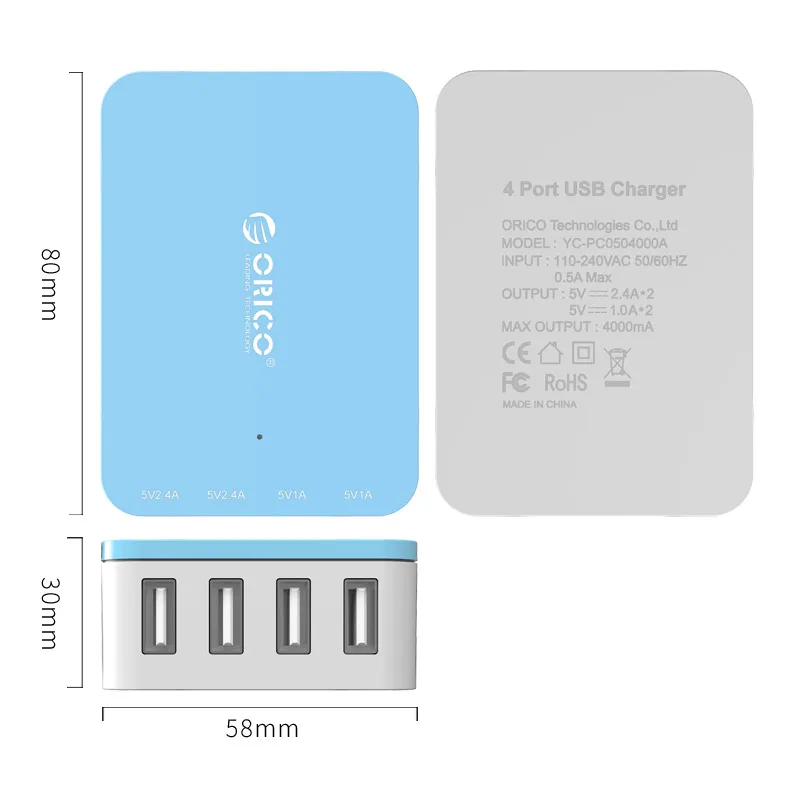 Универсальное настольное зарядное устройство ORICO с 4 USB-портами для Samsung Xiaomi Huawei |
