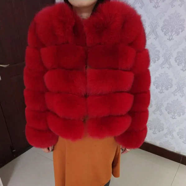 Red-collar Новая брендовая зимняя шуба из натурального Лисьего меха, толстая женская шуба из серебристого лисьего меха, шуба из лисьего меха с воротником - Цвет: Red-collar
