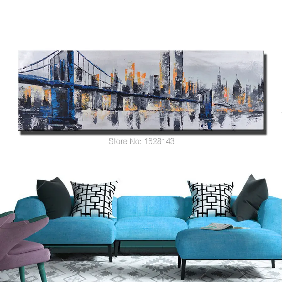 5 Шт. Ручной работы Аннотация Манхэттен Бруклинский Мост Картина Маслом