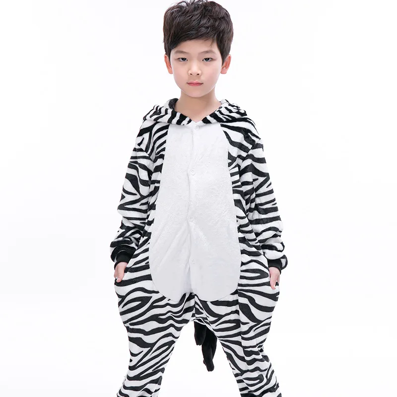 Детская Фланелевая пижама с капюшоном принтом зебры|Комплекты пижам| |