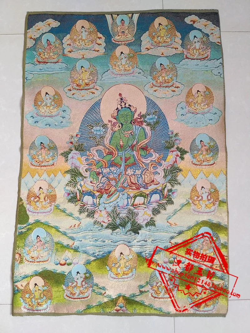

36-дюймовая тибетская шелковая вышивка, 2зеленый Тара Будда Tangka Thangka, картины для семейной стены