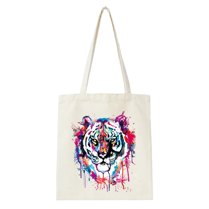 2019 женская сумка с разноцветным принтом тигра холщовые сумки модная тканевая