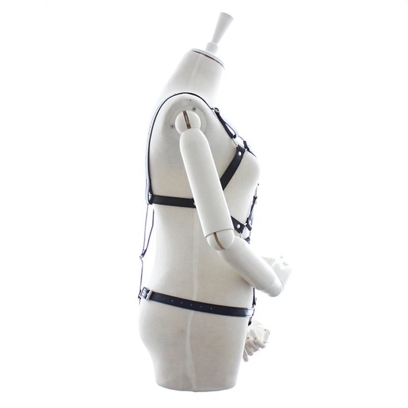 Черного цвета из искусственной кожи Регулируемый с открытой промежностью груди