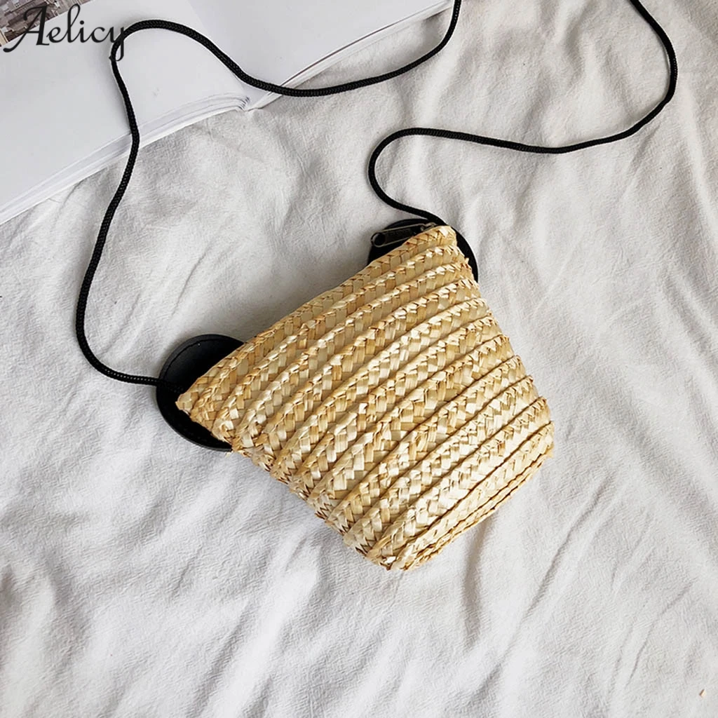 Aelicy женские сумки на плечо пляжный стиль мышь панда узор твердая плетеная с