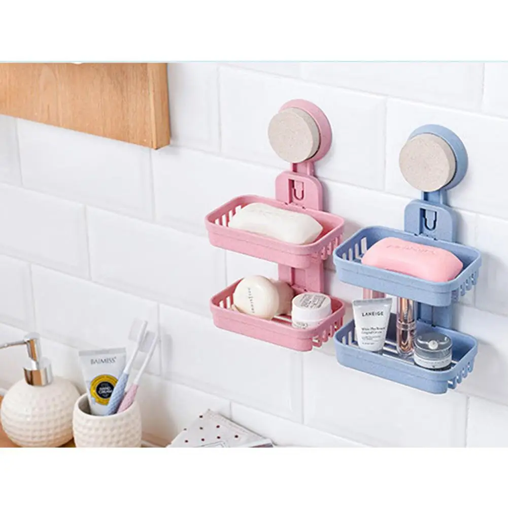 

HobbyLane Double Layer Soap Box Holder with Suction Cup for Bathroom Kitchen Home