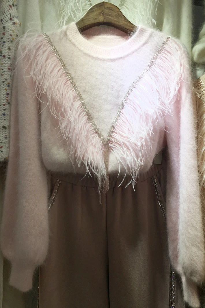 2018 Top Cashmere Fur Computer Knitted Full New Women's Sweater Ostrich Feather Water Mink Pullover Woman Winter Clothes Women | Женская