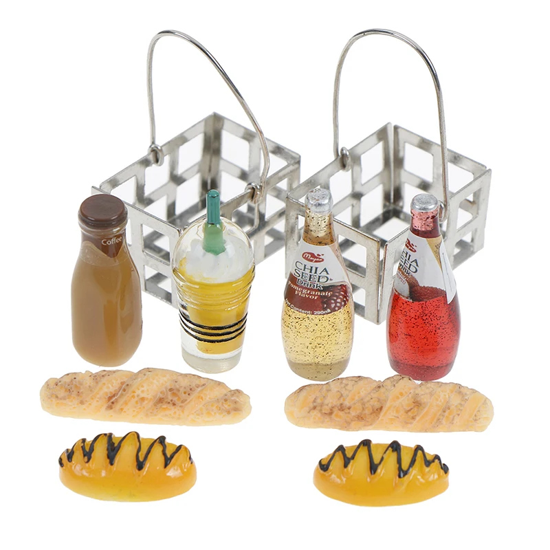 

5pcs 1:12 Dinning Fruit Metal Coffee Wine Bread Milk Basket Food Doll House Miniature Accessories Dollhouse Miniature Food Toy