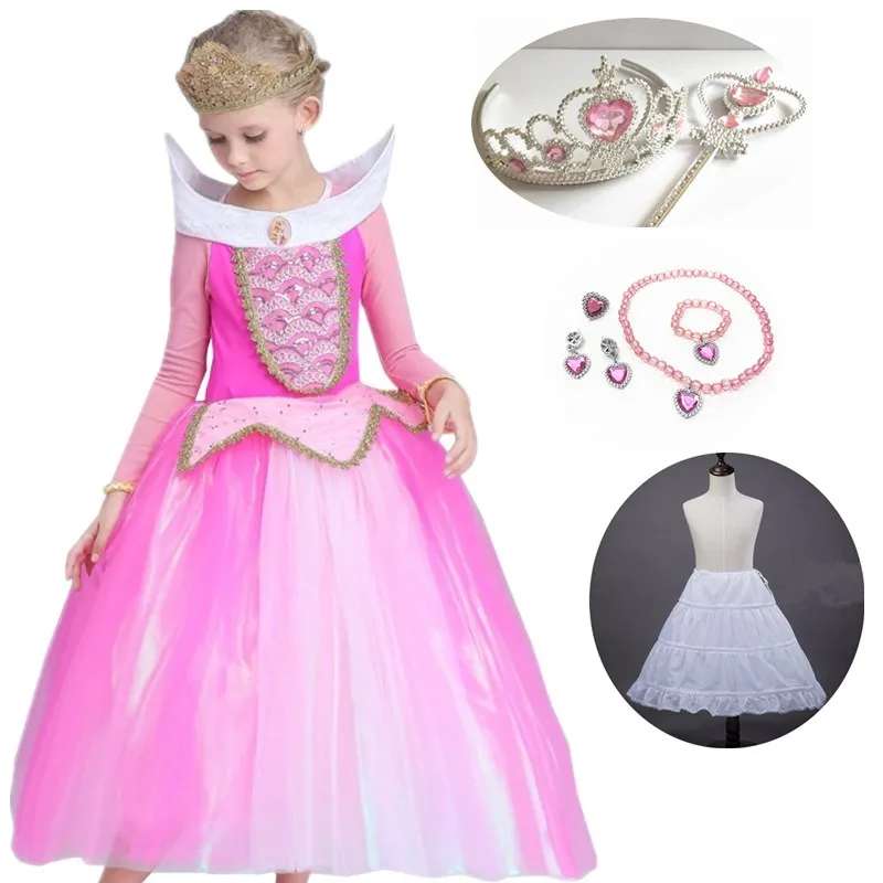 Платье Авроры для девочек Детский костюм Спящей красавицы с длинными рукавами